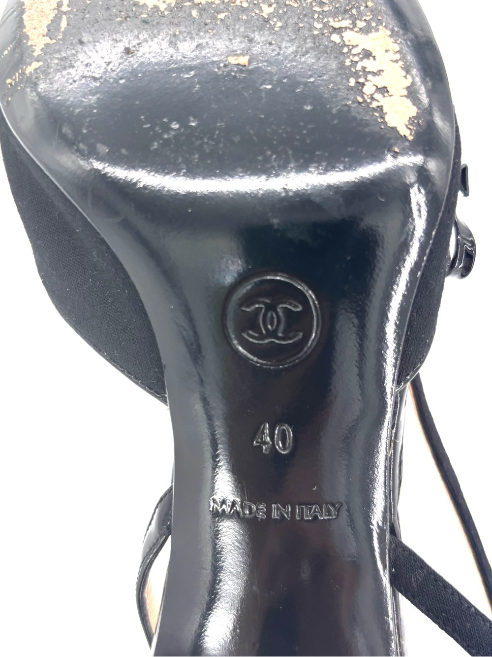 Chanel Vintage Bow CC Cap Toe Jersey Patent Pointed Toe Slingback Pumps 40 - Picture 10 of 10